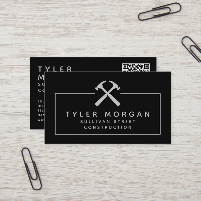 Hammers Silver Black QR Code Konstruktion Visitenkarte (Vorderseite/Rückseite Beispiel)