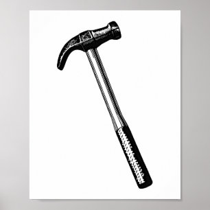 Hammerzeichnung, Vintage-Werkzeugillustration. Poster