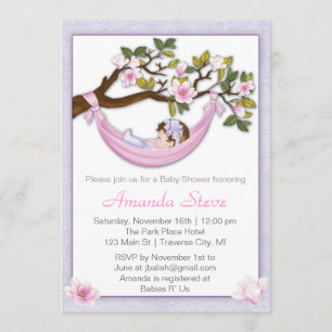 Hammock Girl Baby Shower Einladung - braune Haare