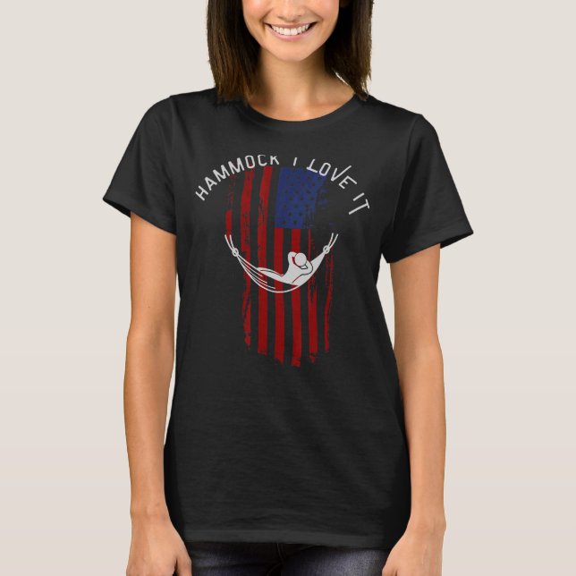 Hammock I Liebe mit amerikanischer Flagge T-Shirt (Vorderseite)