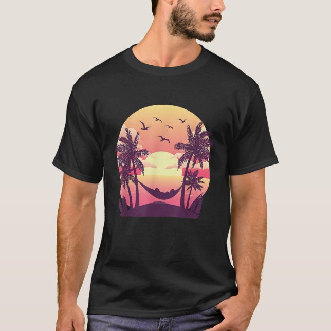 Hammock Summer Vibes Sunset Beach Palms Tropical S T-Shirt (Vorderseite)