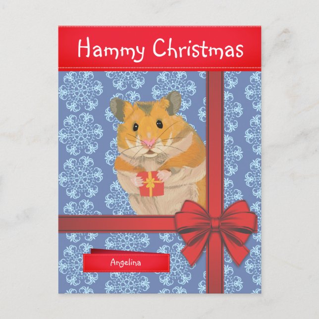 Hammy Christmas Hamster Feiertagspostkarte (Vorderseite)