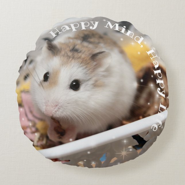 Hammyville - Niedlich Happy Hamster Rundes Kissen (Vorderseite)