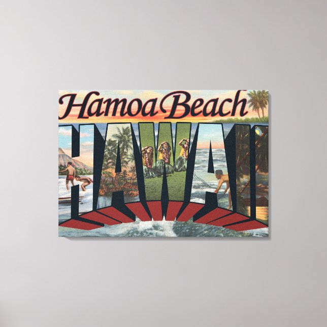 Hamoa Beach, Hawaii - Große Briefmarkenszenen Leinwanddruck (Vorderseite)
