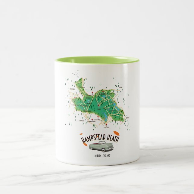 Hampstead Heath London England Map Zweifarbige Tasse (Mittel)