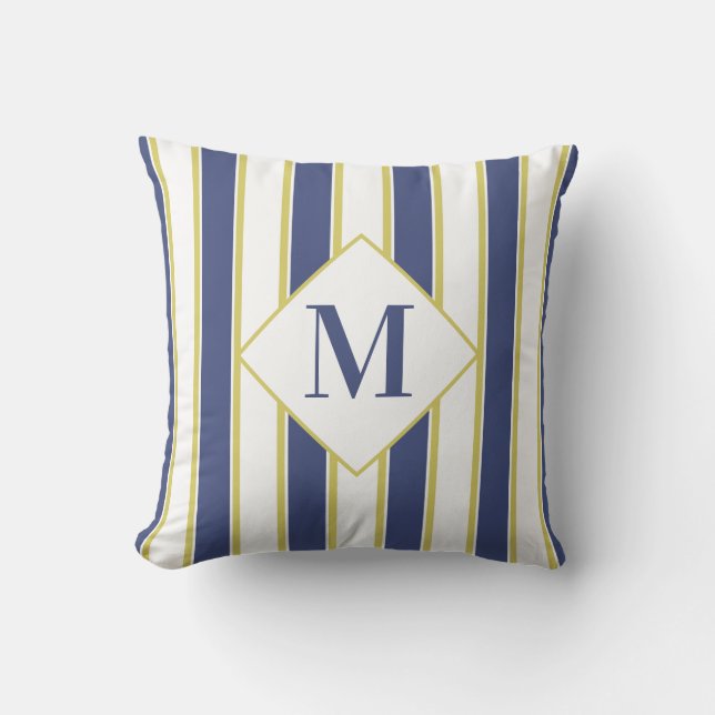 Hampton Blue White and Gold Striping Yacht Kissen (Vorderseite)