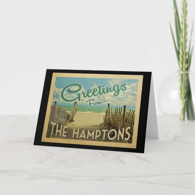 Hamptons Beach Vintage Travel Karte (Vorderseite)