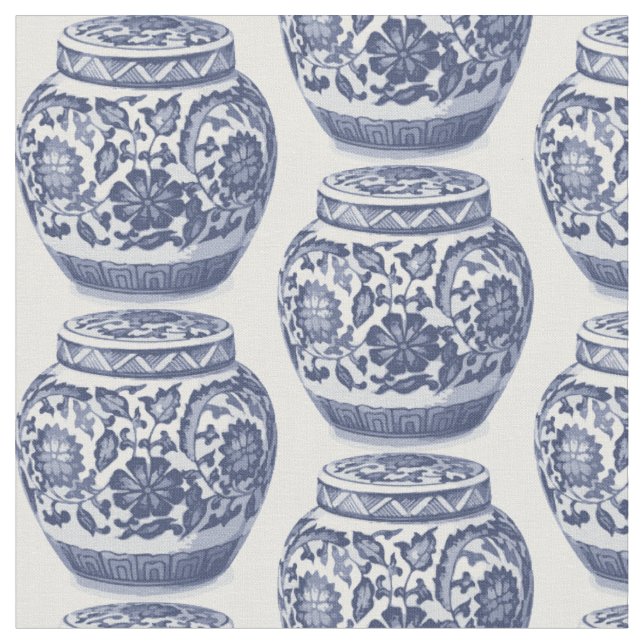 Hamptons Blau und Weiß Ginger Jar Vase Muster Stoff (Nahaufnahme)