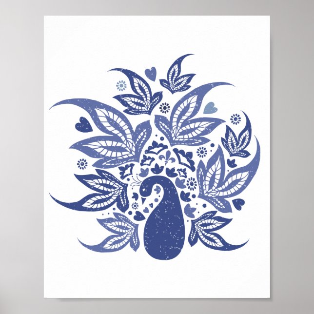 Hamptons Blue Peacock Moderne Kunst Poster (Vorne)
