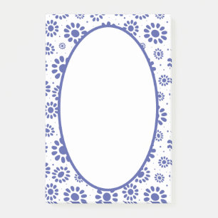 Hampton's Blue White Abstrakt Floral Gemustert Post-it Klebezettel