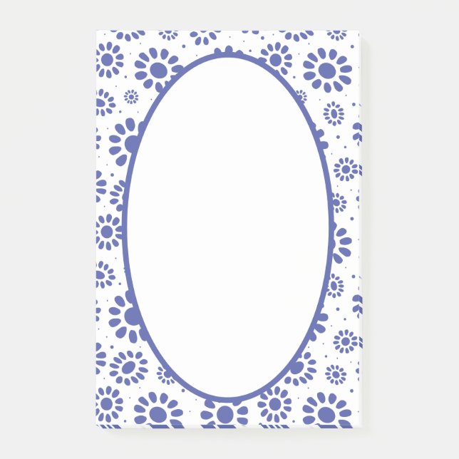Hampton's Blue White Abstrakt Floral Gemustert Post-it Klebezettel (Vorderseite)