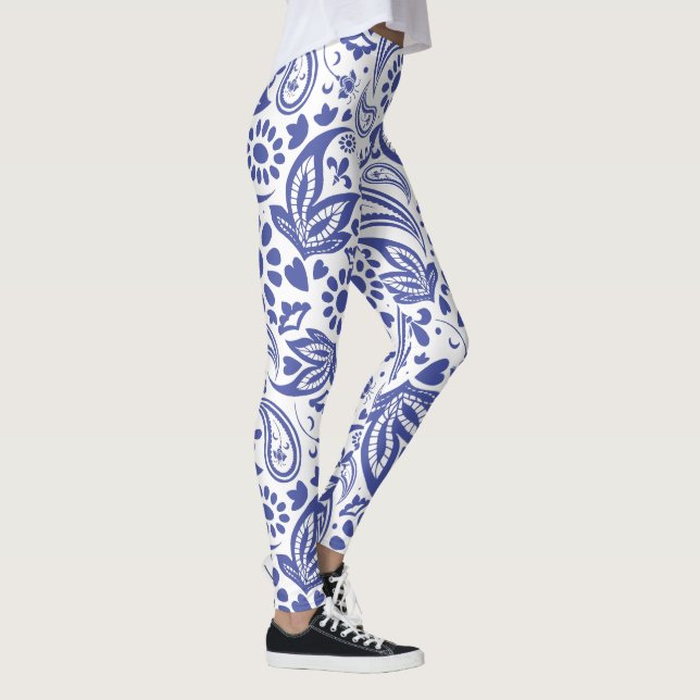 Hampton's Blue White Boho Chic Paisley Leggings (Rechts)