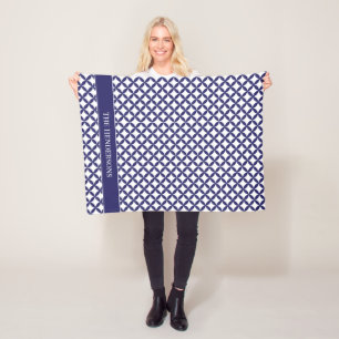 Hamptons Blue White Stylish Geometric Gemustert Fleecedecke