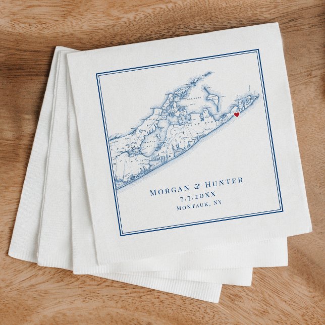 Hamptons Montauk Elegant Wedding Napkins Serviette (Custom Montauk napkins for a wedding in the Hamptons add an elegant touch to cocktail hour.)