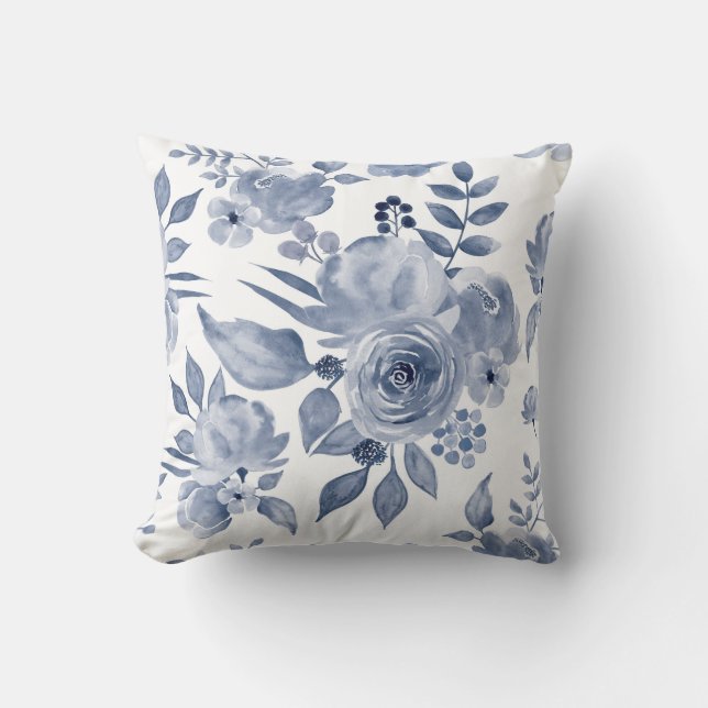 Hamptons Stil Floral Kissen Navy Blau (Vorderseite)