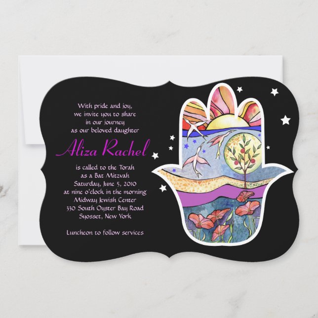 HAMSA BEAUTY Bat Mitzvah Einladung (Vorderseite)