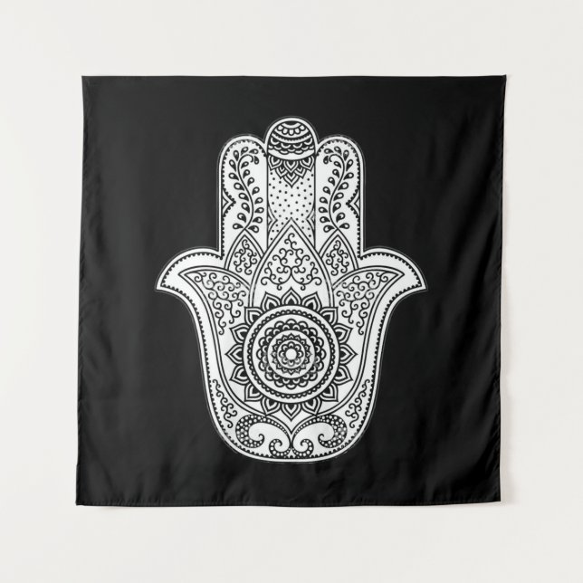 Hamsa Design Black Background Wandteppich (Vorderseite)