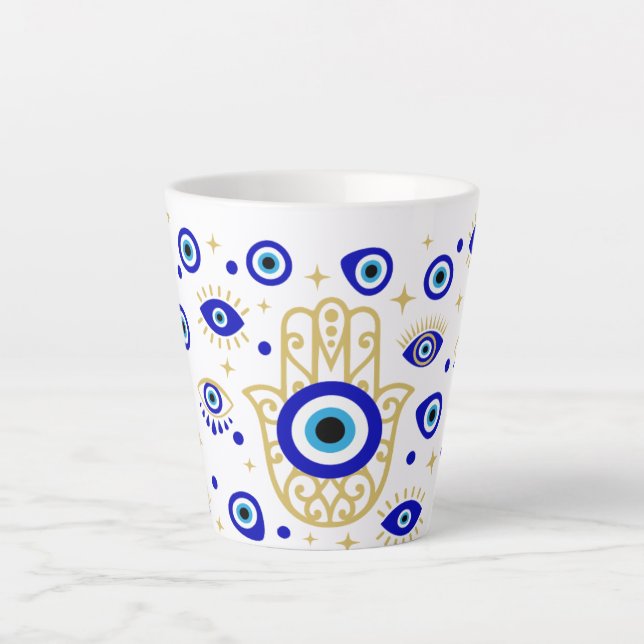 Hamsa Evil Eye Latte Tasse (Vorderseite)