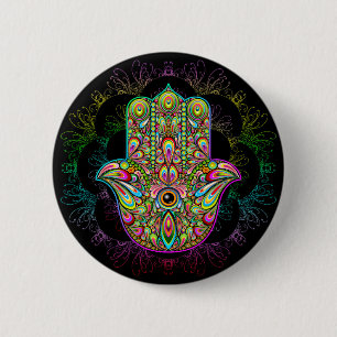 Hamsa Fatma Hand Psychedelic Art Button