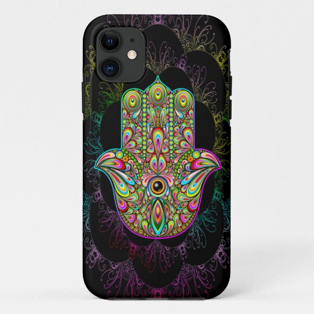 Hamsa Fatma Hand Psychedelic Art Case-Mate iPhone Hülle (Rückseite)