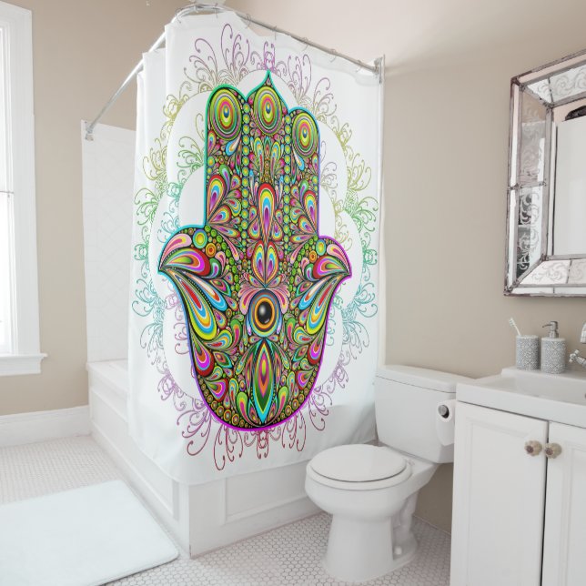 Hamsa Fatma Hand Psychedelic Art Duschvorhang (Beispiel)