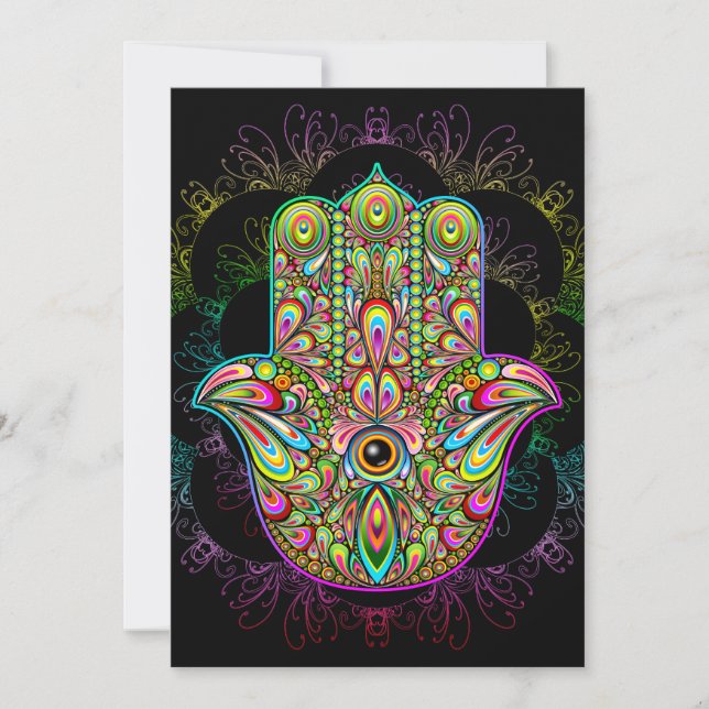 Hamsa Fatma Hand Psychedelic Art Feiertagskarte (Vorderseite)