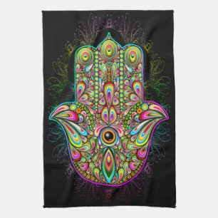 Hamsa Fatma Hand Psychedelic Art Geschirrtuch
