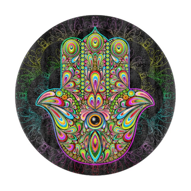 Hamsa Fatma Hand Psychedelic Art Schneidebrett (Vorderseite)
