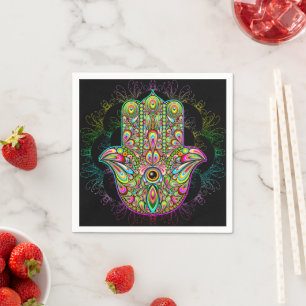 Hamsa Fatma Hand Psychedelic Art Serviette
