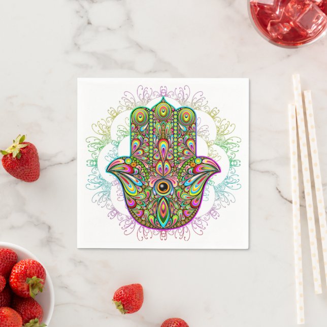 Hamsa Fatma Hand Psychedelic Art Serviette (Beispiel)