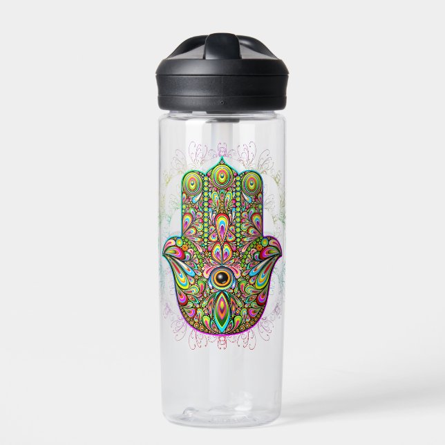 Hamsa Fatma Hand Psychedelic Art Trinkflasche (Vorderseite)