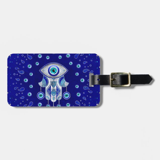 Hamsa Hand-Evil Eye Amulet Gepäckanhänger (Vorderseite horizontal)