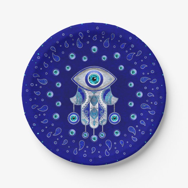 Hamsa Hand-Evil Eye Amulet Pappteller (Vorderseite)