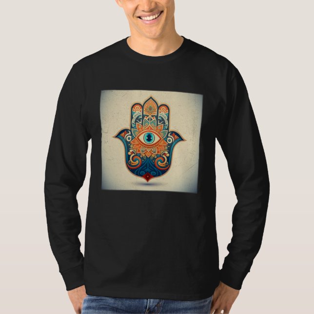 Hamsa Hand Eye Illustration Lucky Unique Palm Wome T-Shirt (Vorderseite)