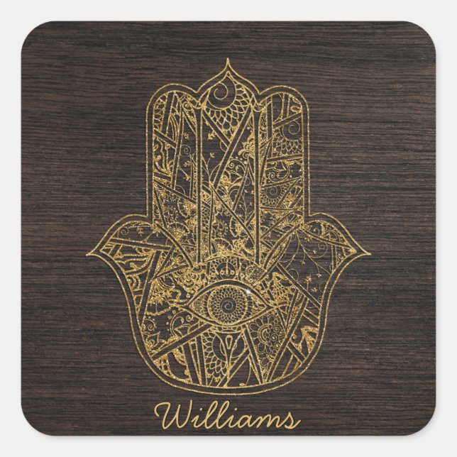 HAMSA Hand Fatima Symbol Amulet Design Quadratischer Aufkleber (Vorderseite)