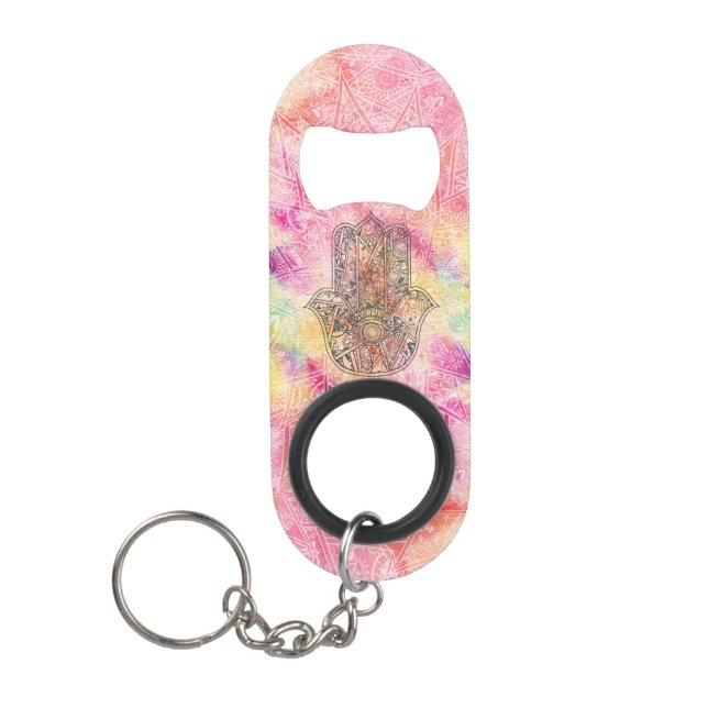 HAMSA Hand Fatima Symbol amulet Henna floral Mini Flaschenöffner (Vorderseite)
