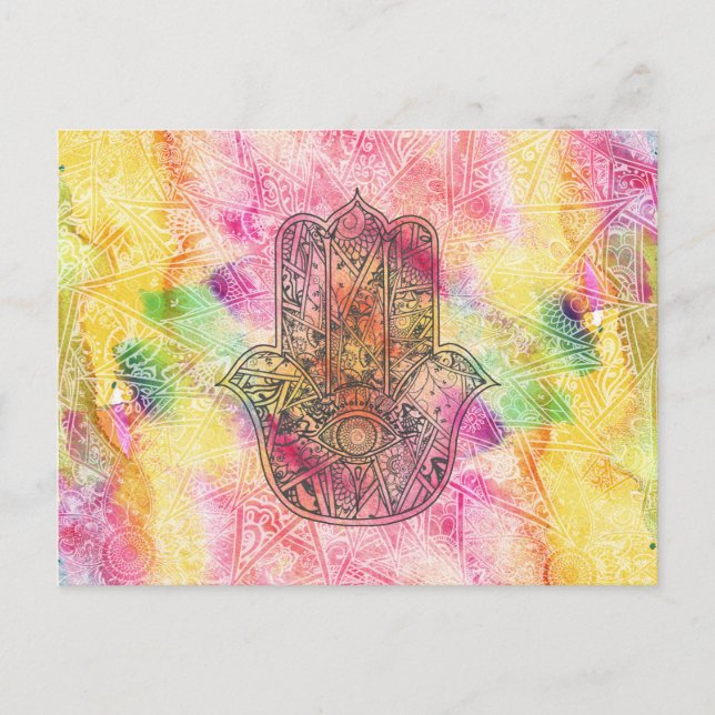 HAMSA Hand Fatima Symbol amulet Henna floral Postkarte (Vorderseite)