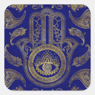 Hamsa Hand - Gold auf Lapislazuli Quadratischer Aufkleber
