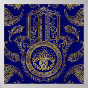 Hamsa Hand  - gold on lapis lazuli Poster