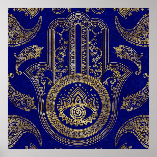 Hamsa Hand  - gold on lapis lazuli Poster (Vorne)