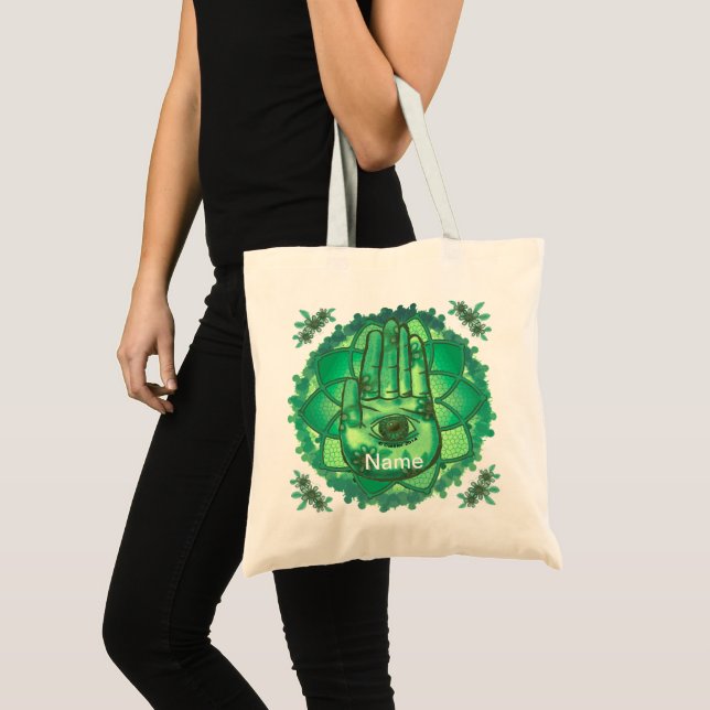 Hamsa Hand Green Lotus Tasche (Vorderseite (Produkt))