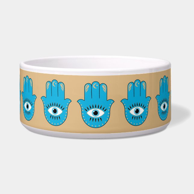 Hamsa Hand griechisches Evil Eye Blue Napf (Vorderseite)