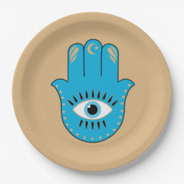 Hamsa Hand griechisches Evil Eye Blue Pappteller