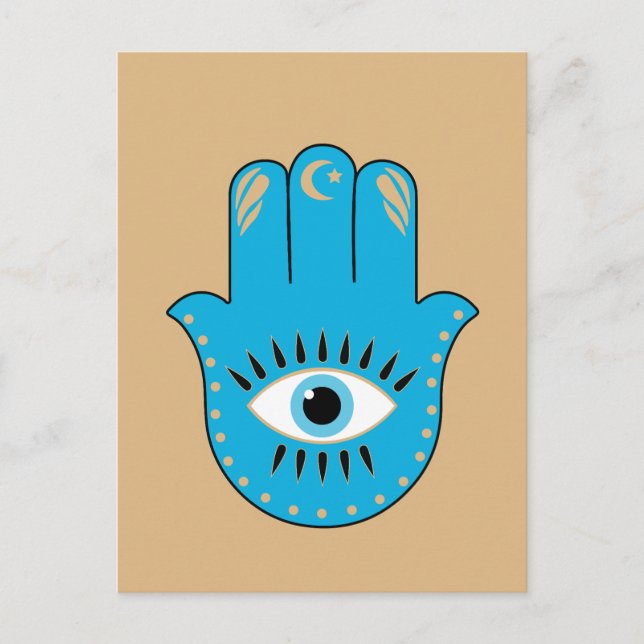 Hamsa Hand griechisches Evil Eye Blue Postkarte (Vorderseite)