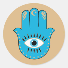 Hamsa Hand griechisches Evil Eye Blue Runder Aufkleber