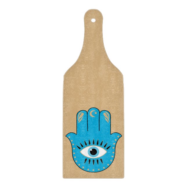 Hamsa Hand griechisches Evil Eye Blue Schneidebrett (Vorderseite)