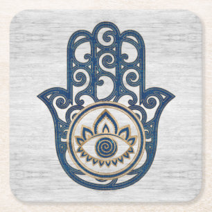 Hamsa Hand - Hand des Fatima-Blauholzes Rechteckiger Pappuntersetzer