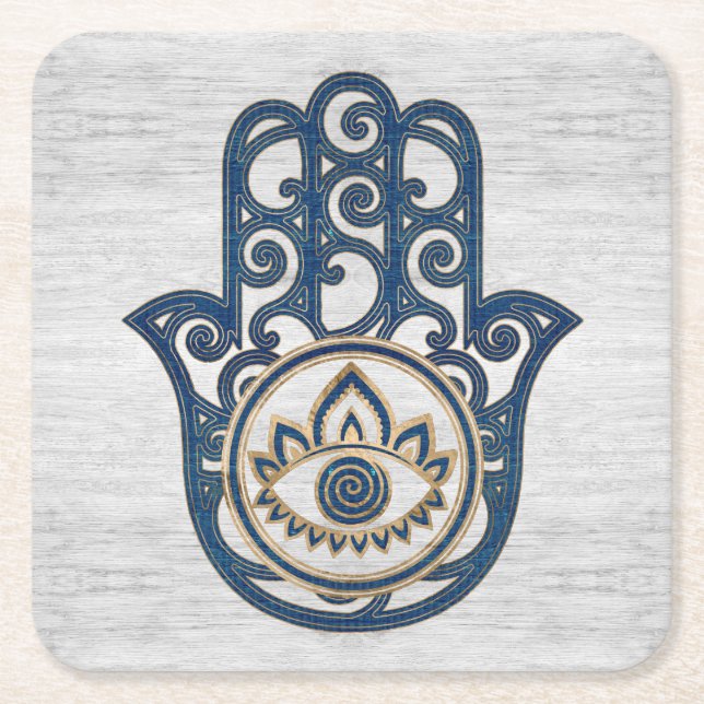 Hamsa Hand - Hand des Fatima-Blauholzes Rechteckiger Pappuntersetzer (Vorderseite)