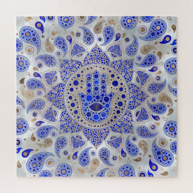 Hamsa Hand - Hand Fatima auf Mutter der Perle (Vertikal)