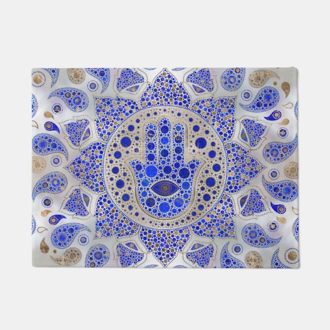 Hamsa Hand - Hand Fatima auf Mutter der Perle Fußmatte (Vorderseite)